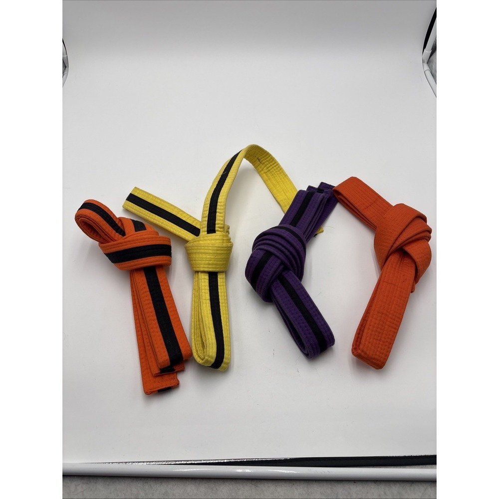 Martial Arts Belts Yellow Orange Purple Black Stripe In Middle Made In Korea Sz2